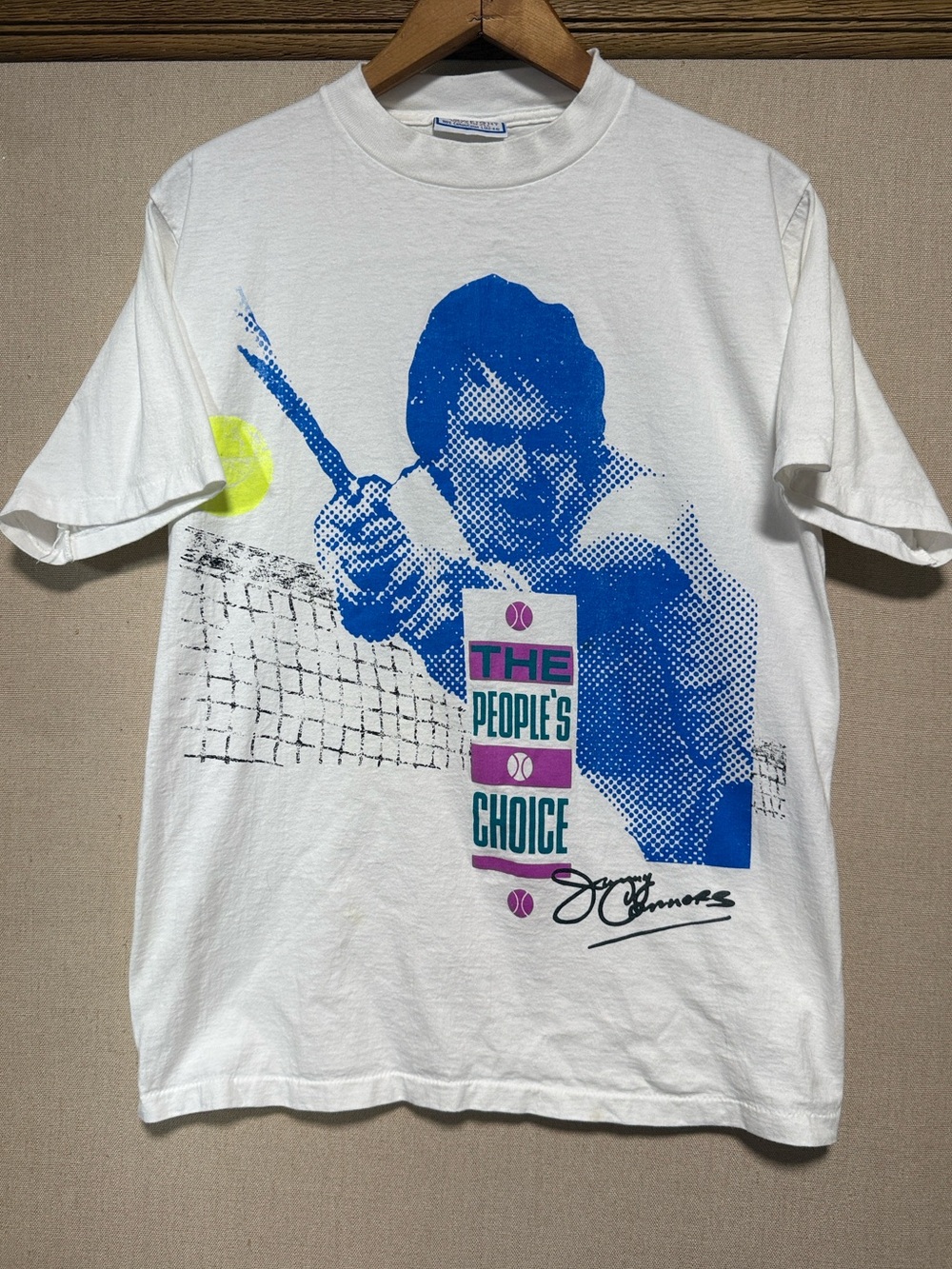 VINTAGE Jimmy Connors Men Shirt Large White The People's Choice Graphic